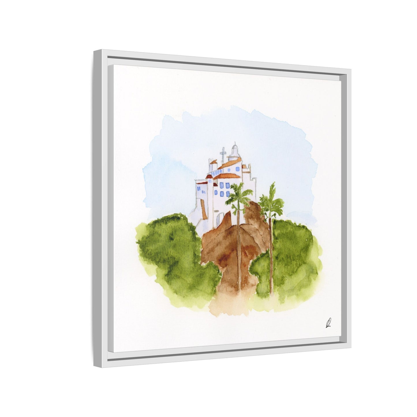 Framed Watercolor Vila Velha Canvas Print - Brasil