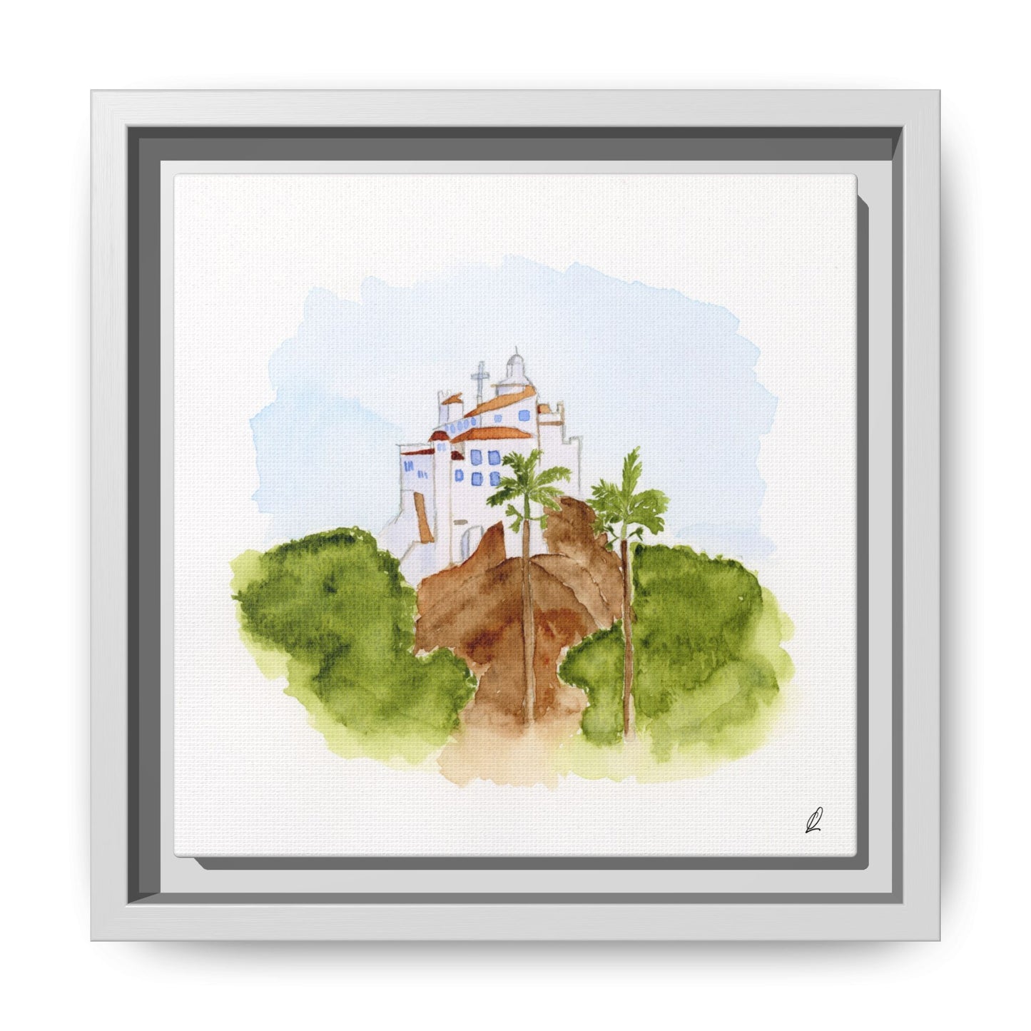 Framed Watercolor Vila Velha Canvas Print - Brasil