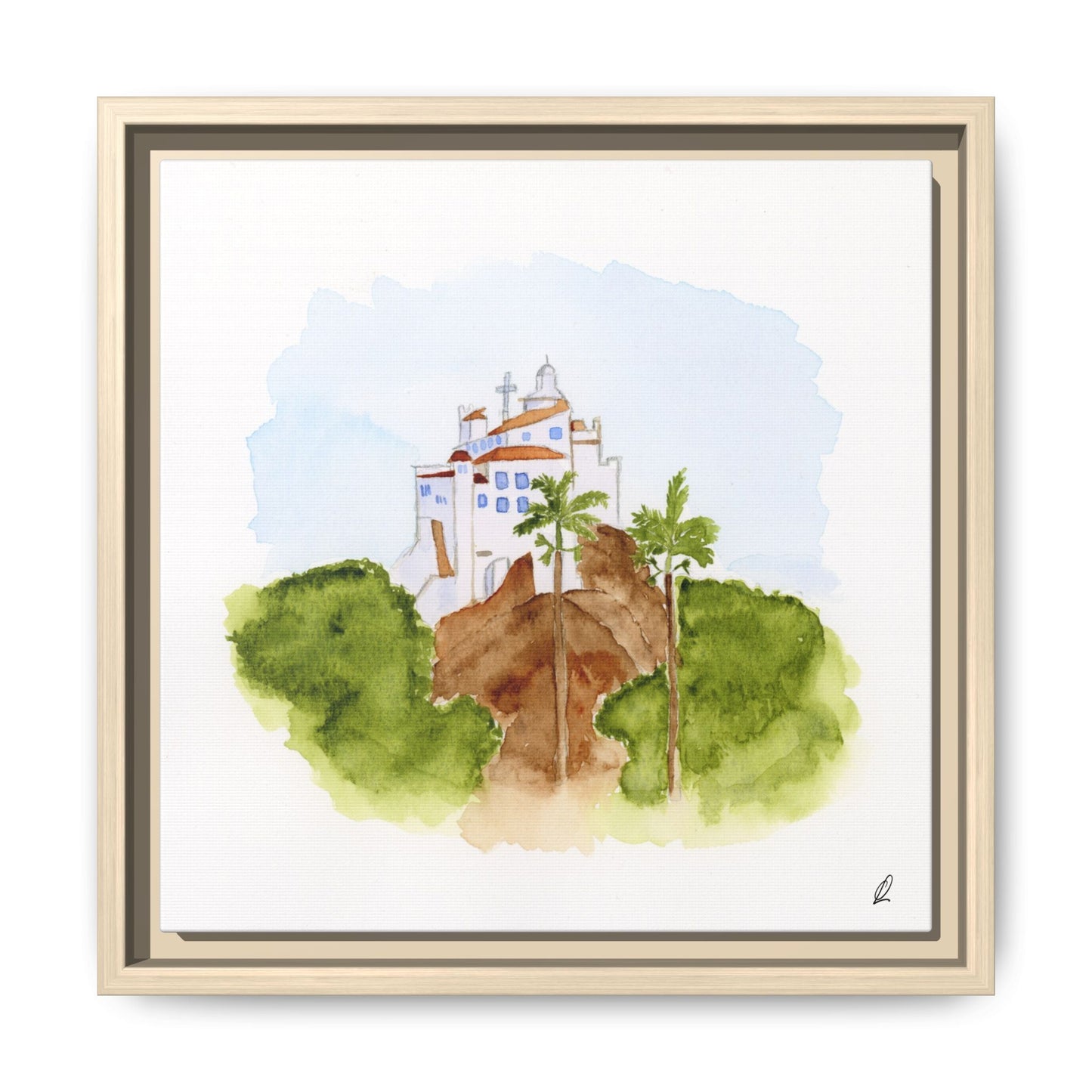 Framed Watercolor Vila Velha Canvas Print - Brasil