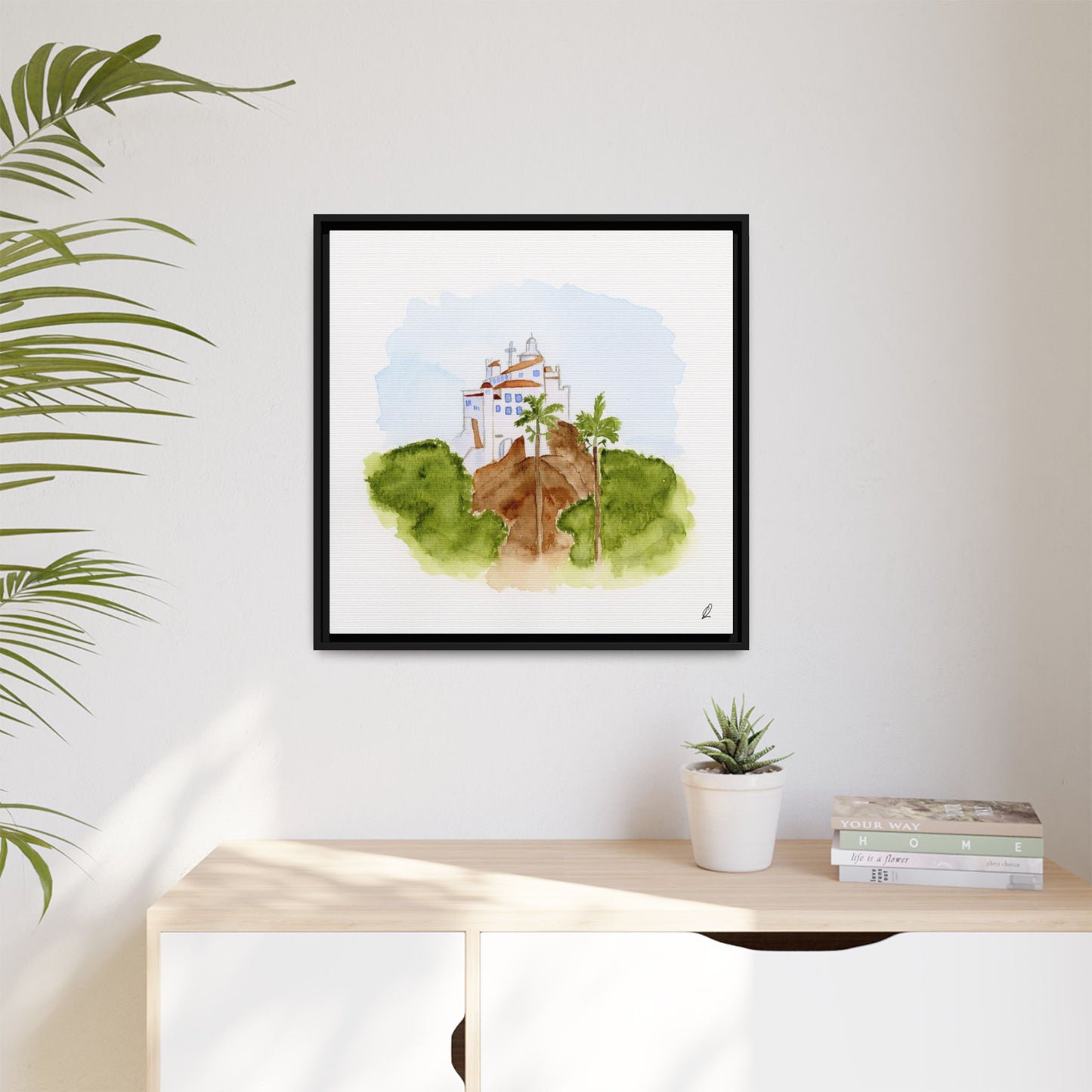 Framed Watercolor Vila Velha Canvas Print - Brasil