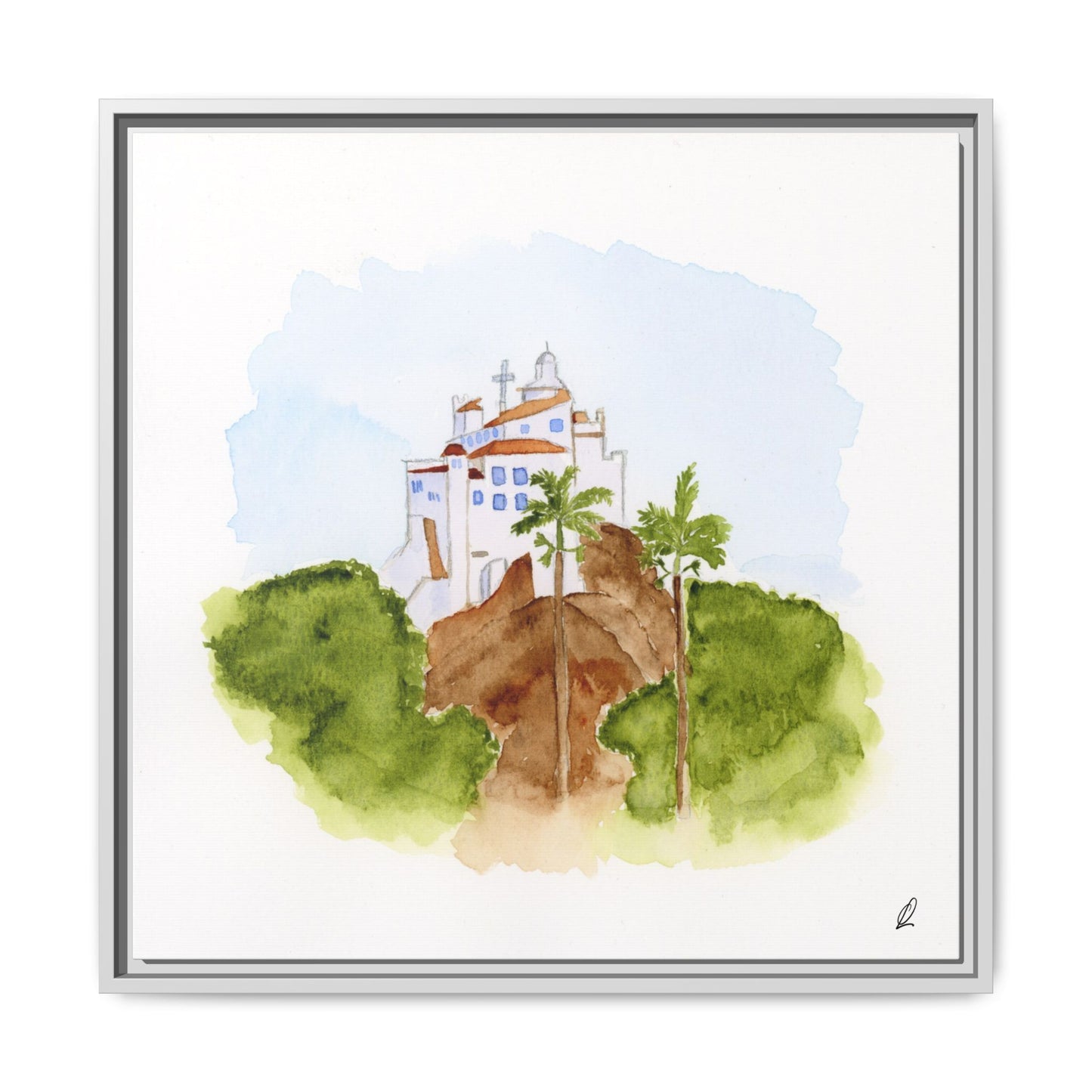 Framed Watercolor Vila Velha Canvas Print - Brasil
