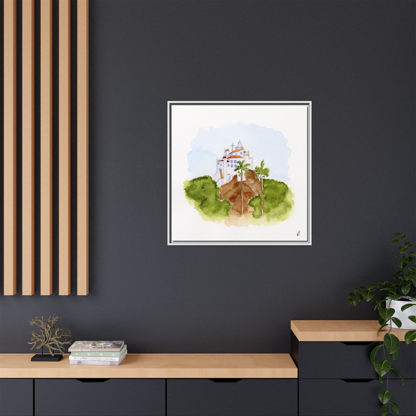 Framed Watercolor Vila Velha Canvas Print - Brasil