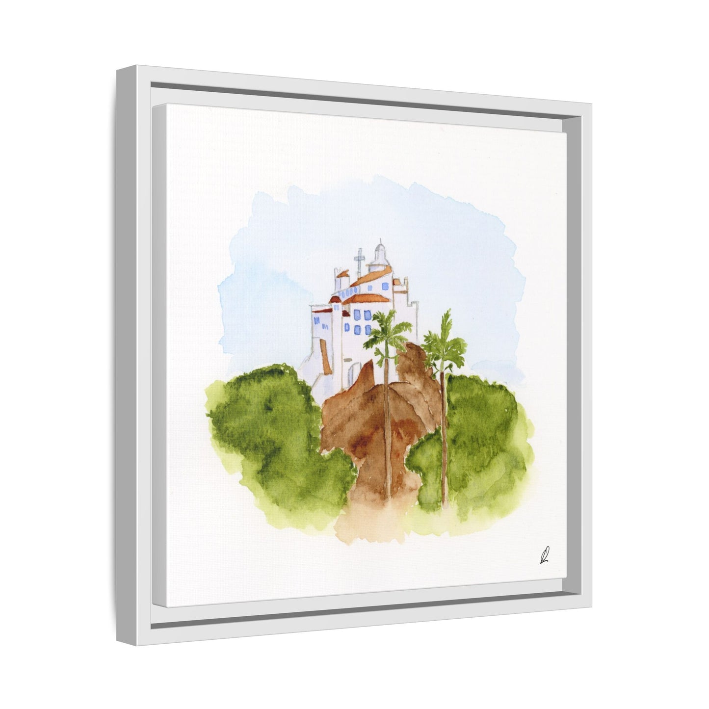 Framed Watercolor Vila Velha Canvas Print - Brasil