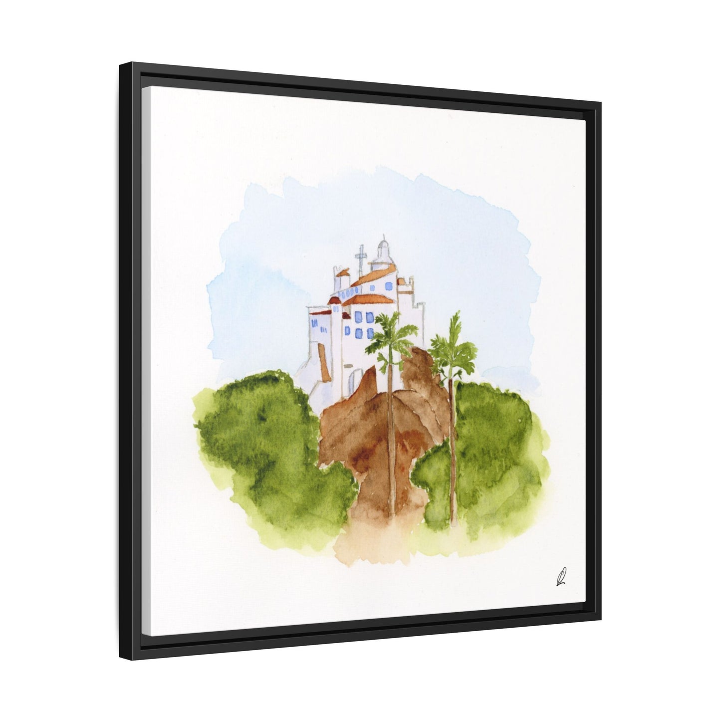 Framed Watercolor Vila Velha Canvas Print - Brasil