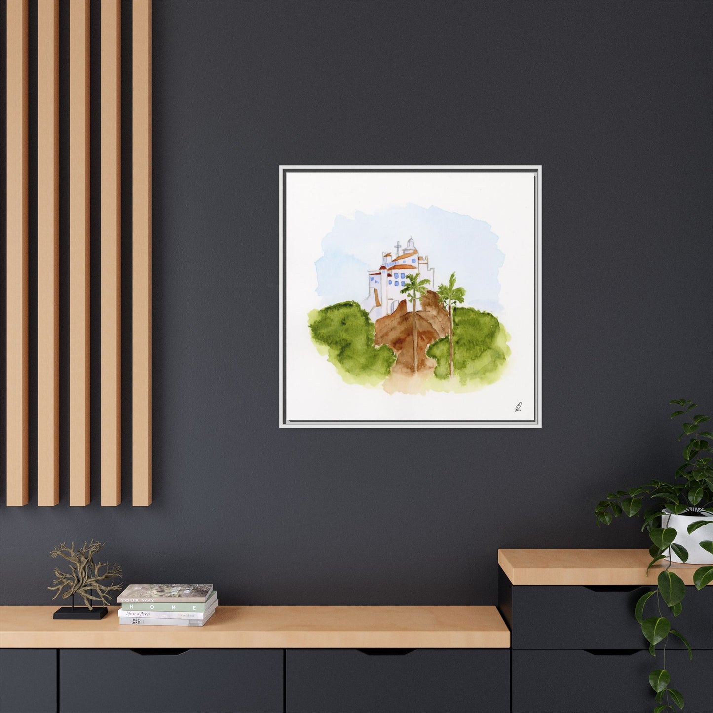 Framed Watercolor Vila Velha Canvas Print - Brasil