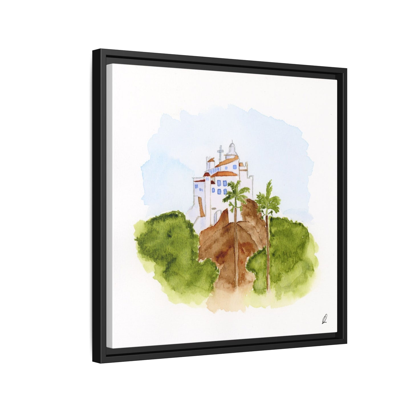 Framed Watercolor Vila Velha Canvas Print - Brasil