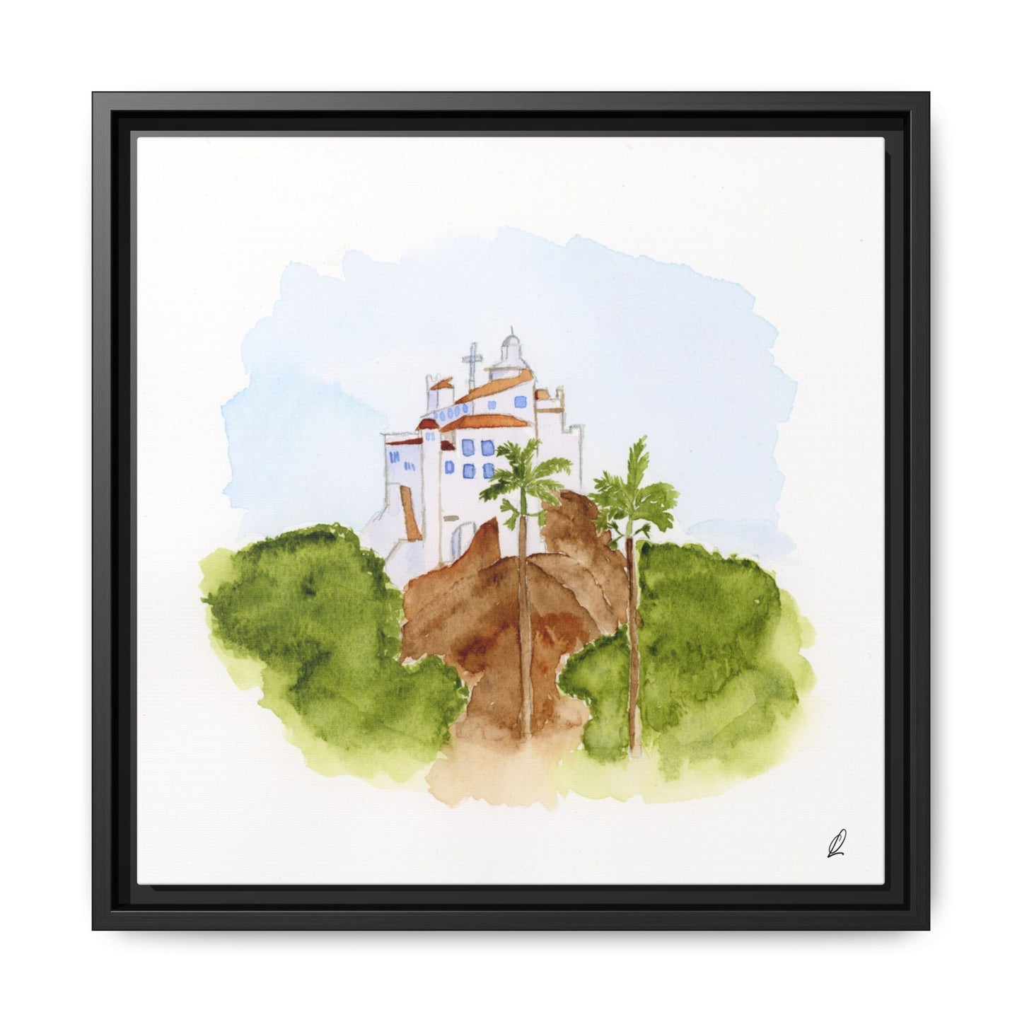 Framed Watercolor Vila Velha Canvas Print - Brasil