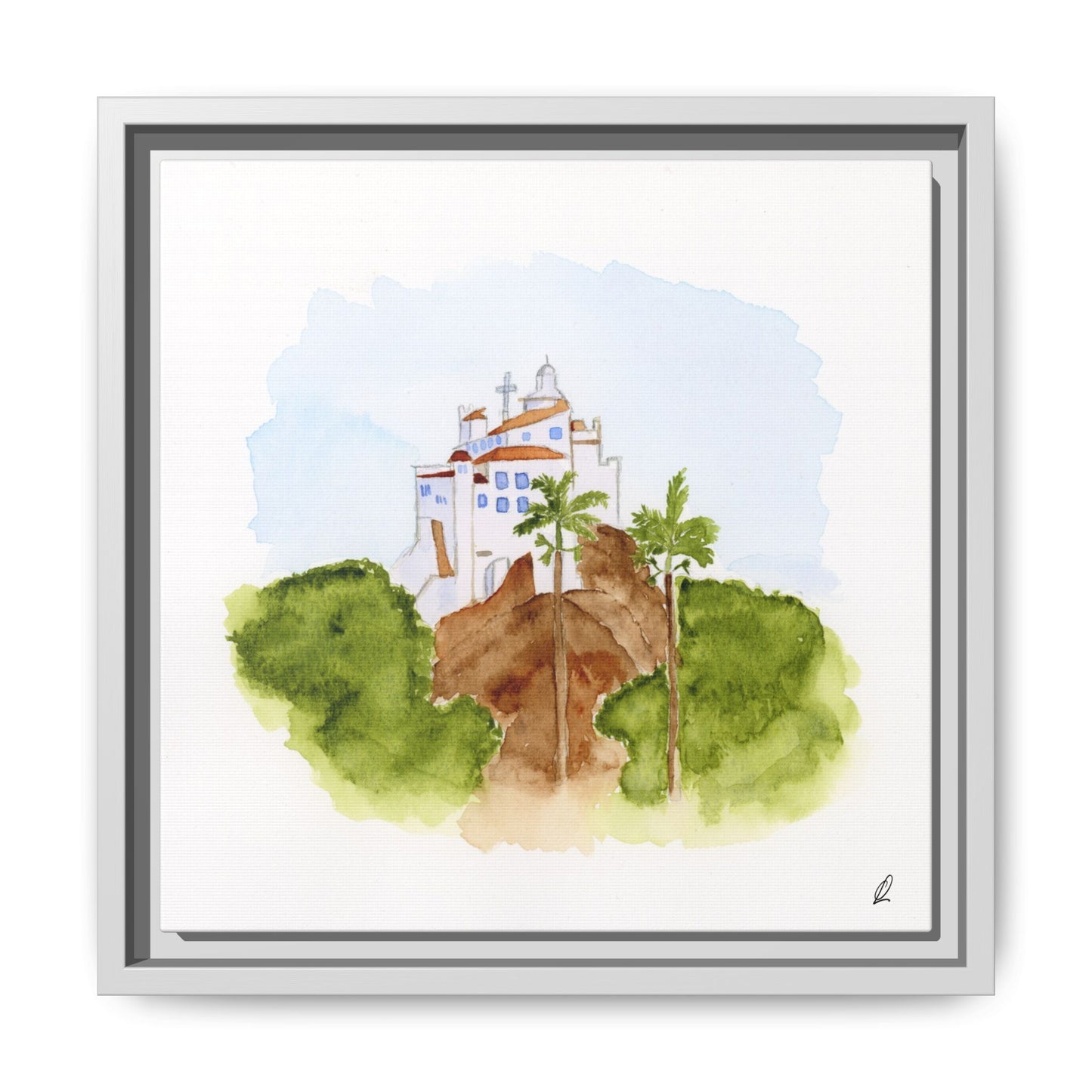 Framed Watercolor Vila Velha Canvas Print - Brasil