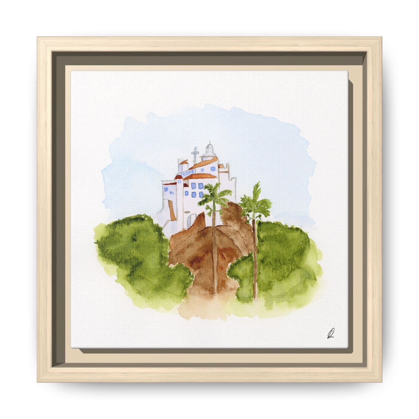 Framed Watercolor Vila Velha Canvas Print - Brasil