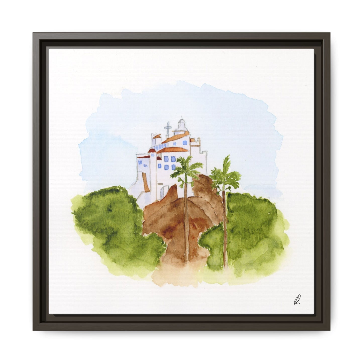 Framed Watercolor Vila Velha Canvas Print - Brasil