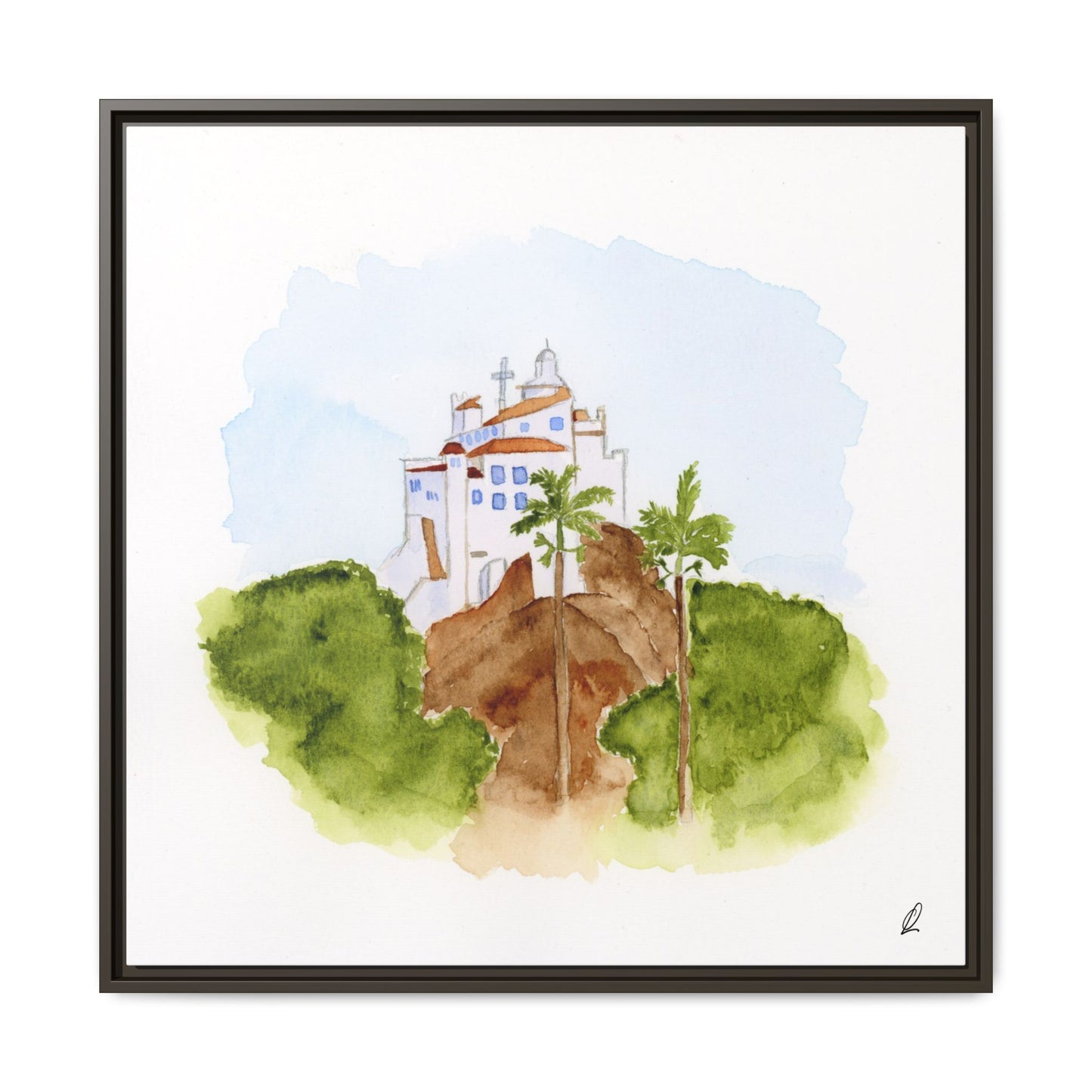 Framed Watercolor Vila Velha Canvas Print - Brasil