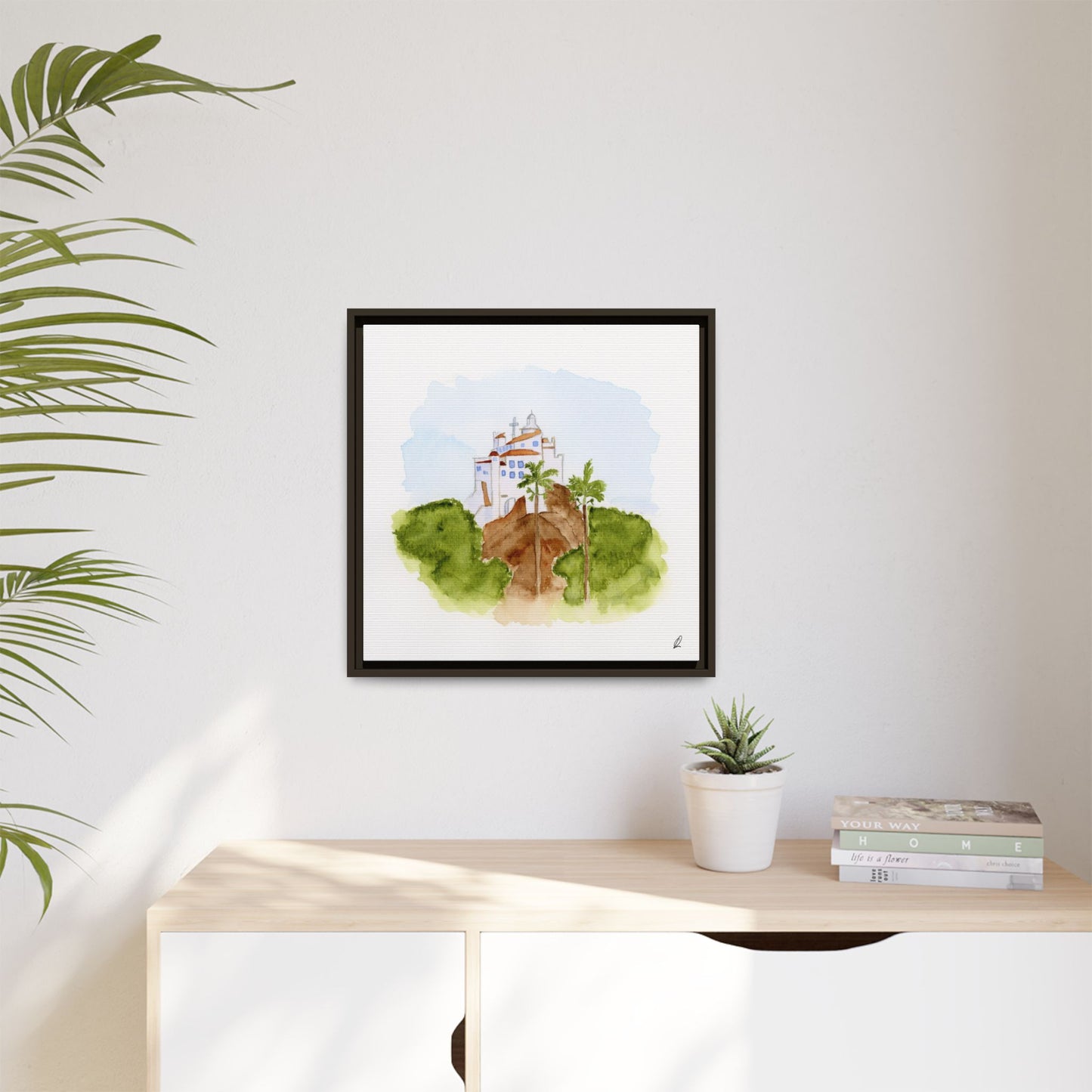 Framed Watercolor Vila Velha Canvas Print - Brasil