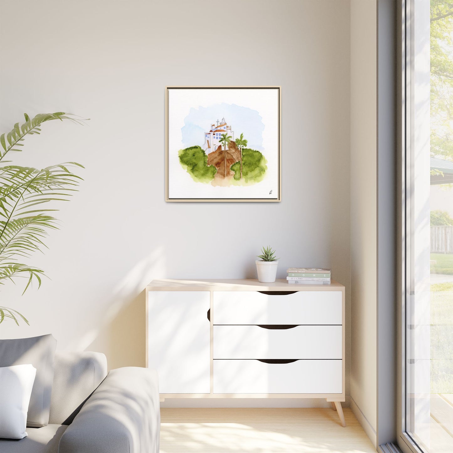 Framed Watercolor Vila Velha Canvas Print - Brasil