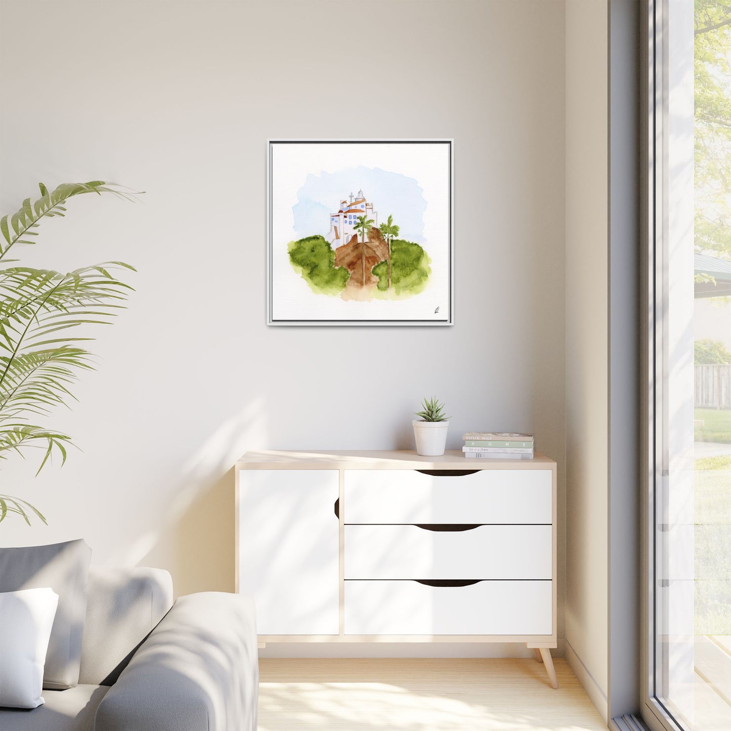 Framed Watercolor Vila Velha Canvas Print - Brasil