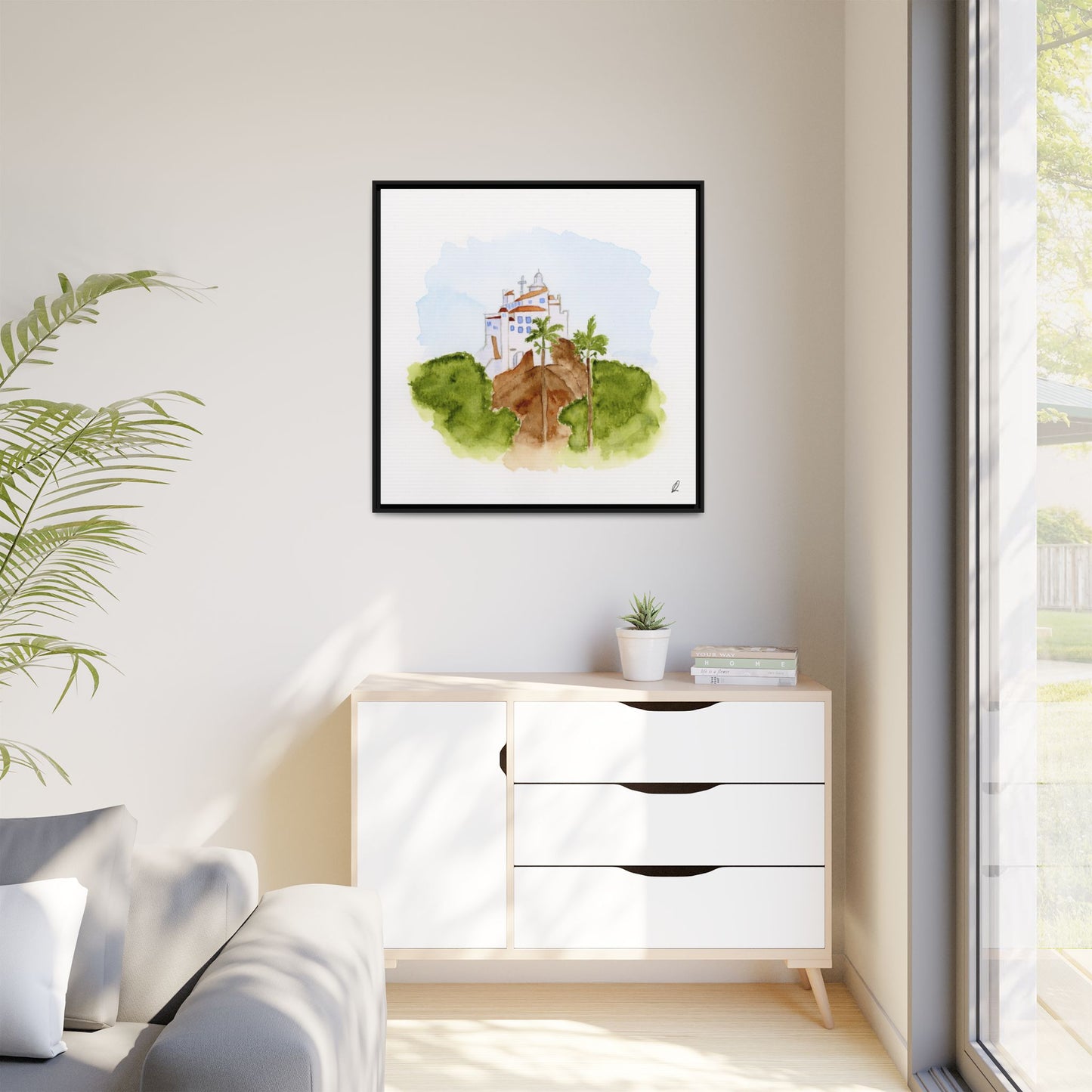 Framed Watercolor Vila Velha Canvas Print - Brasil