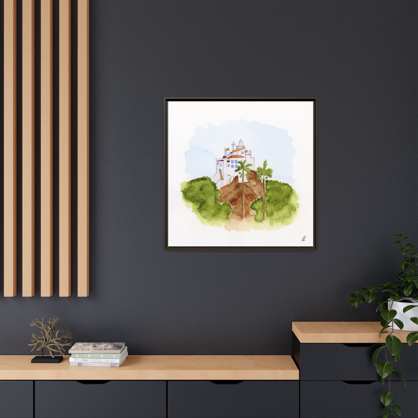 Framed Watercolor Vila Velha Canvas Print - Brasil