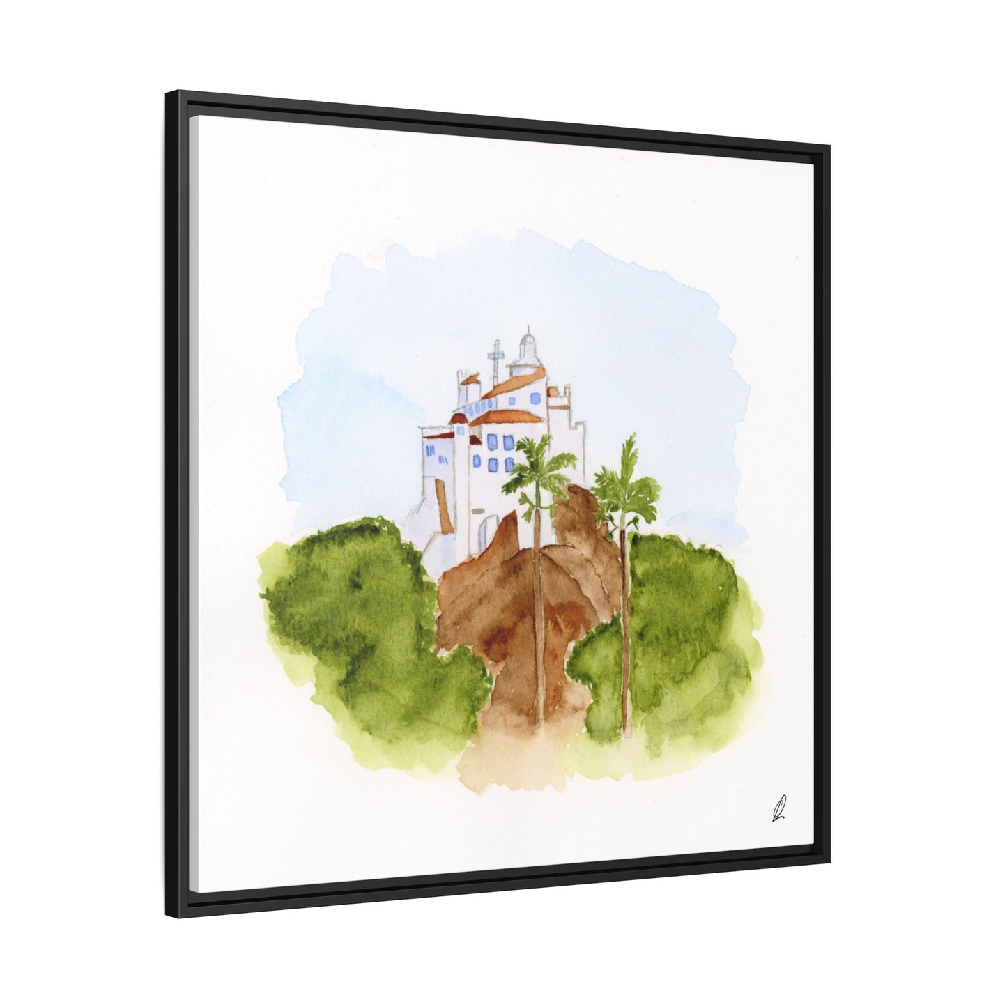 Framed Watercolor Vila Velha Canvas Print - Brasil