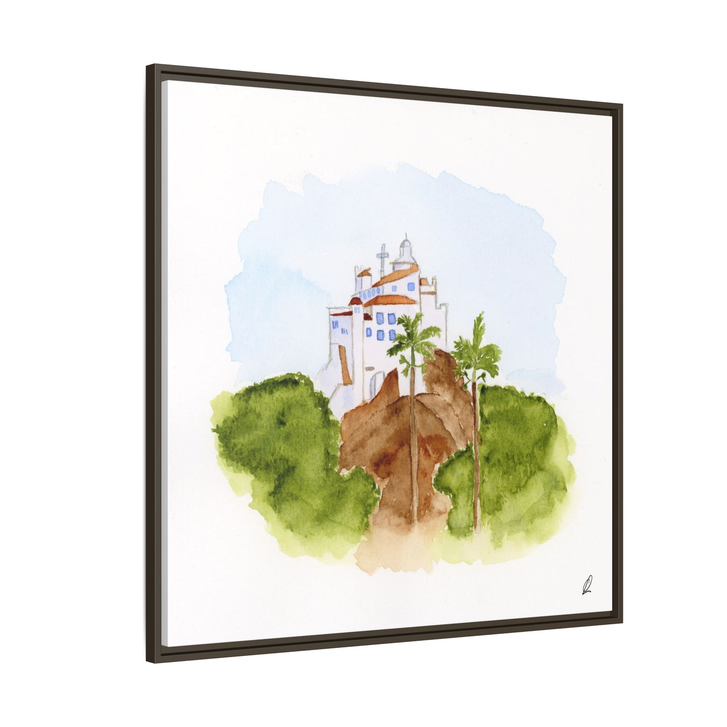 Framed Watercolor Vila Velha Canvas Print - Brasil