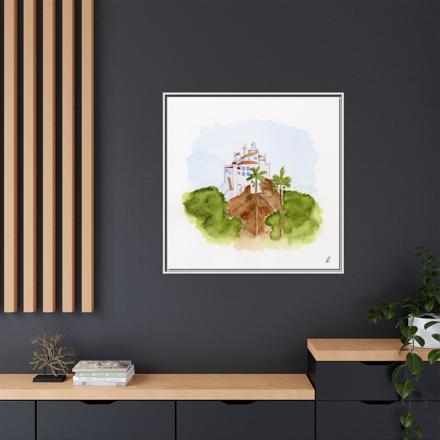 Framed Watercolor Vila Velha Canvas Print - Brasil