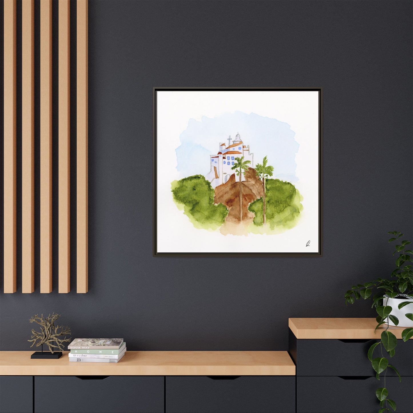 Framed Watercolor Vila Velha Canvas Print - Brasil