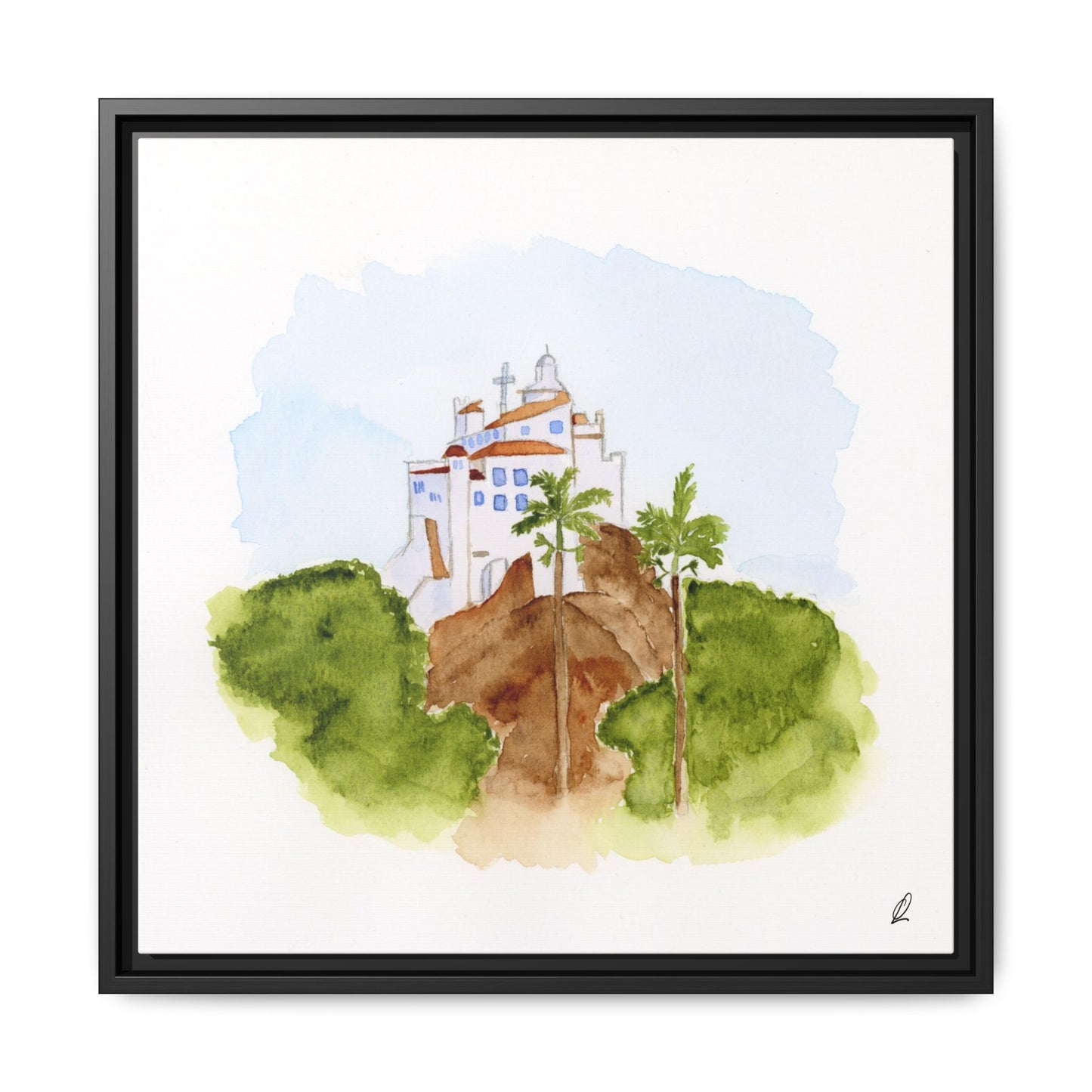 Framed Watercolor Vila Velha Canvas Print - Brasil