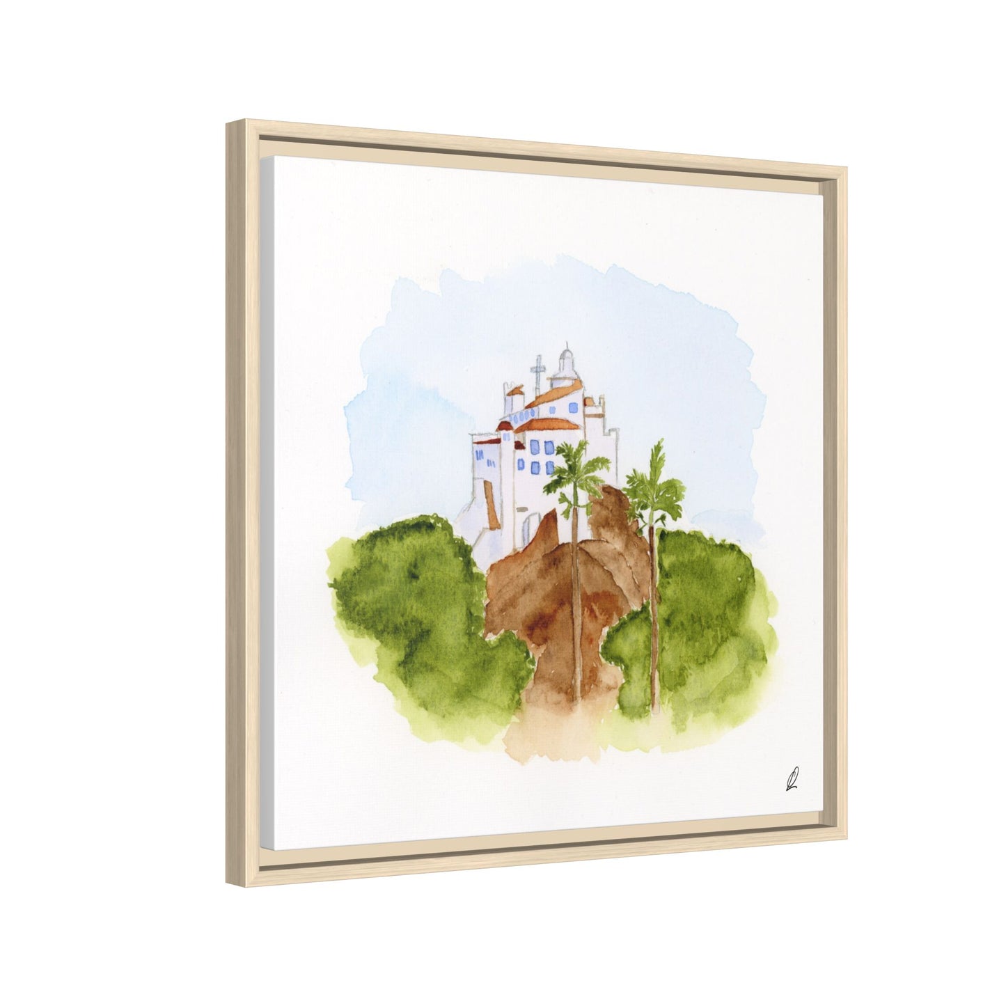 Framed Watercolor Vila Velha Canvas Print - Brasil