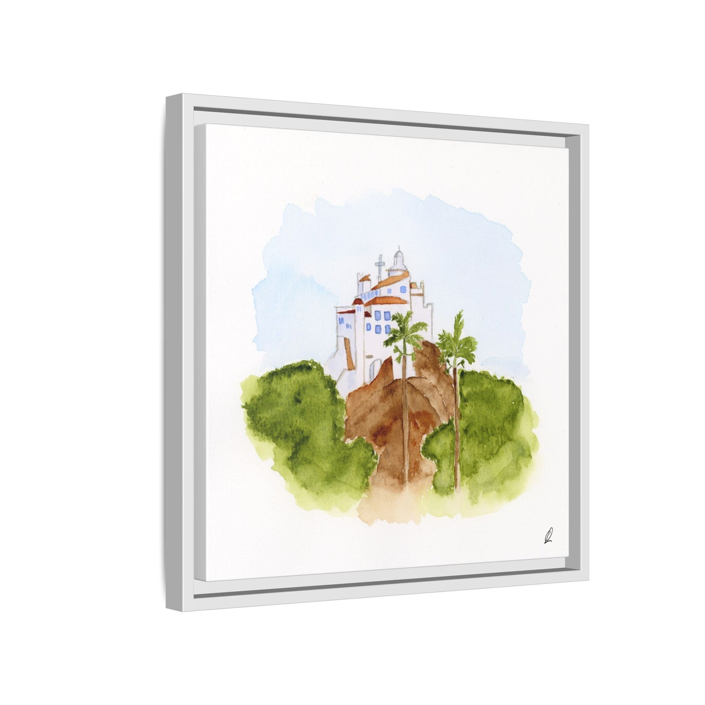 Framed Watercolor Vila Velha Canvas Print - Brasil