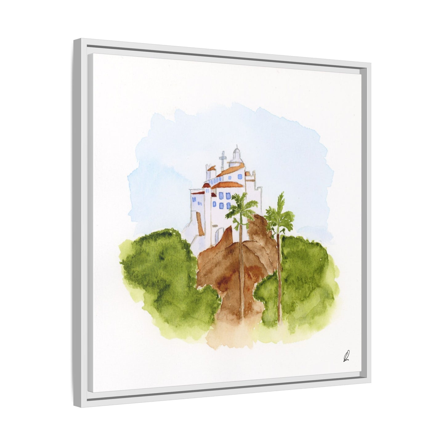 Framed Watercolor Vila Velha Canvas Print - Brasil