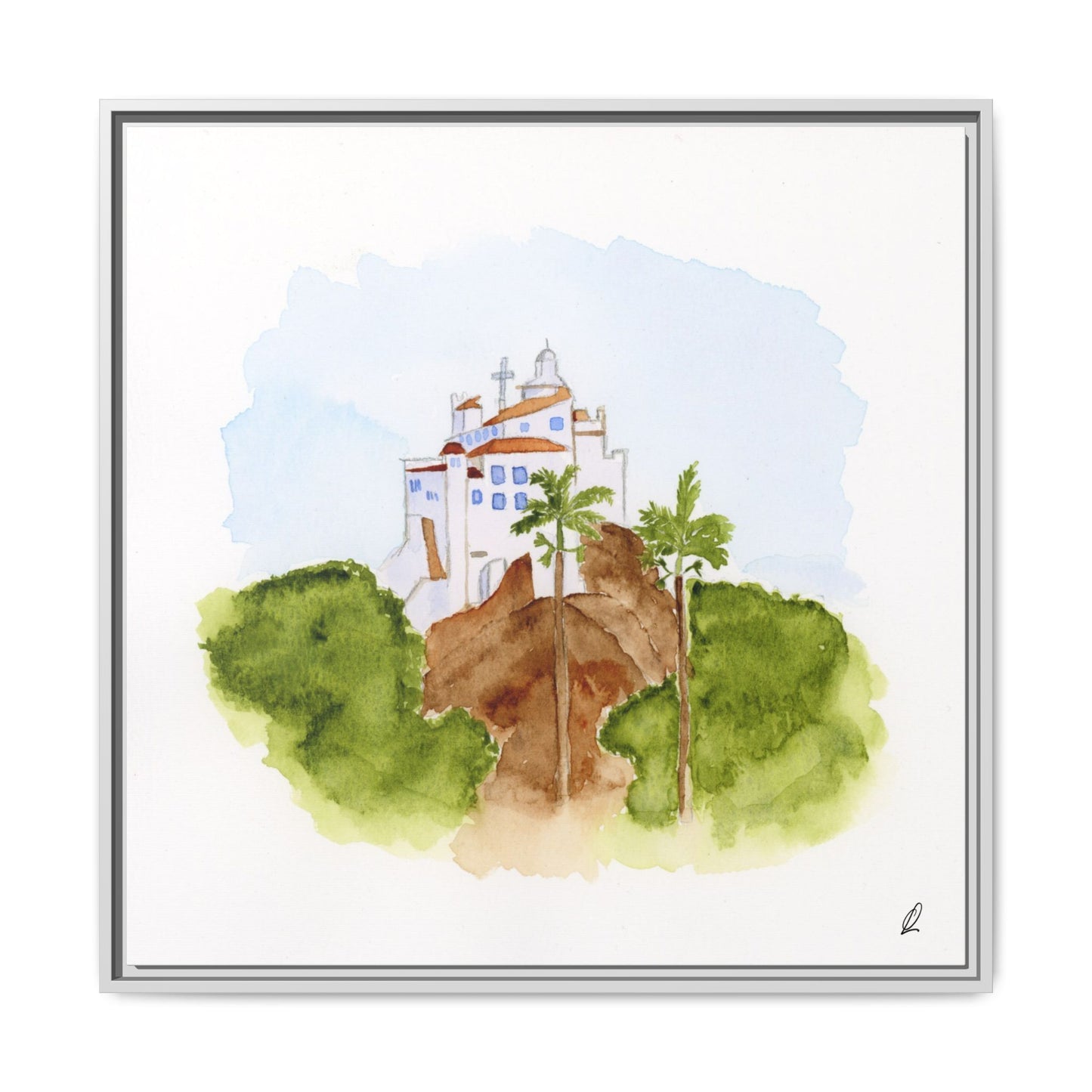 Framed Watercolor Vila Velha Canvas Print - Brasil