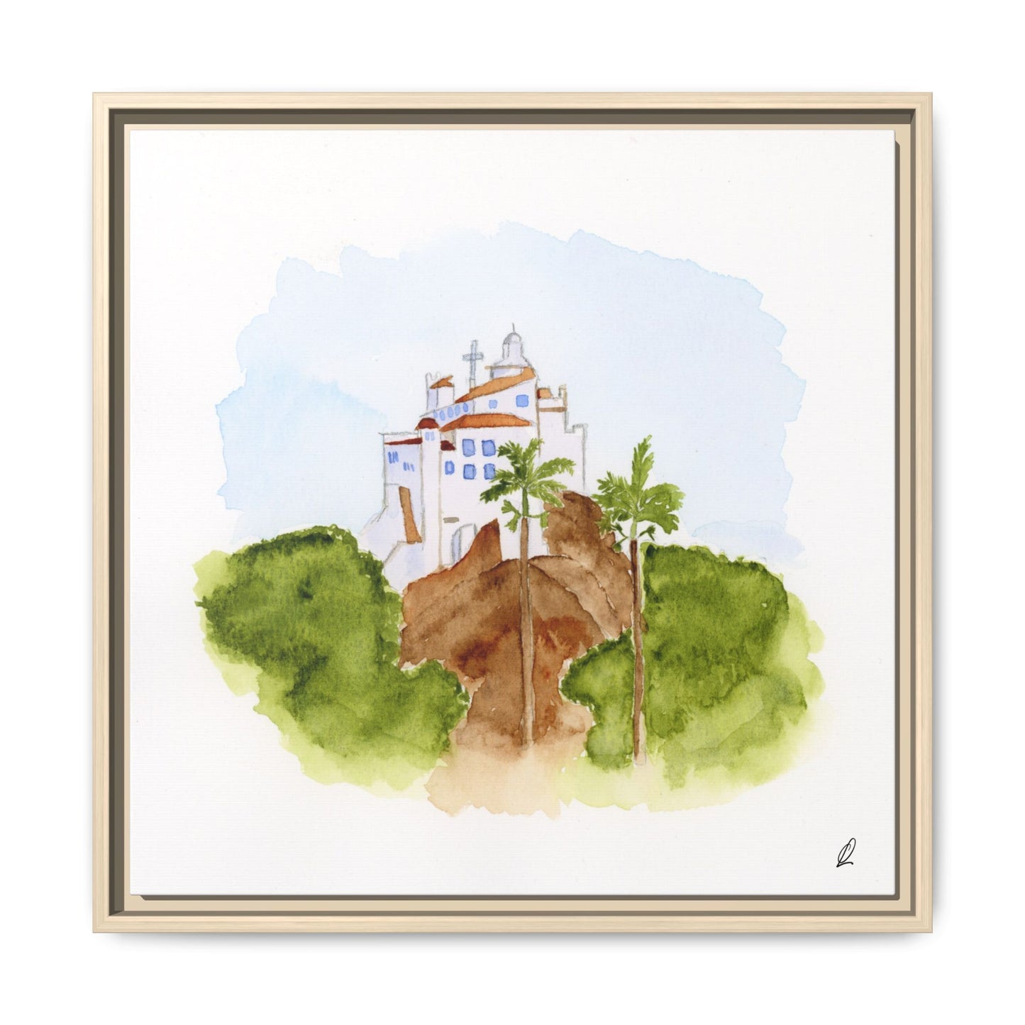 Framed Watercolor Vila Velha Canvas Print - Brasil